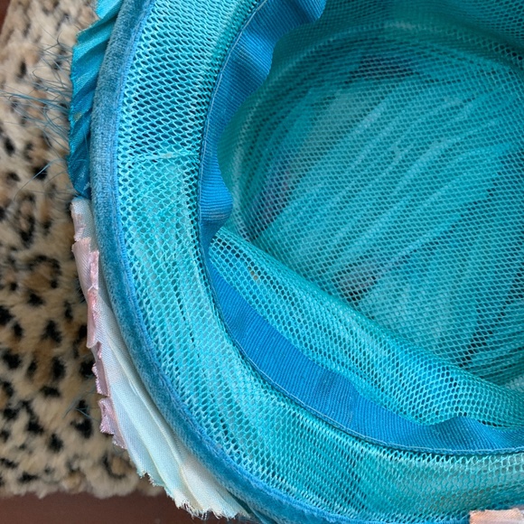 Vintage Silk Fabric Hat with Marabou Feathers Bright Blue - Picture 10 of 12